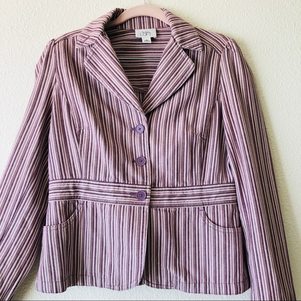 Ann Taylor Loft Striped Purple Cotton Blazer 4 - Picture 5 of 5